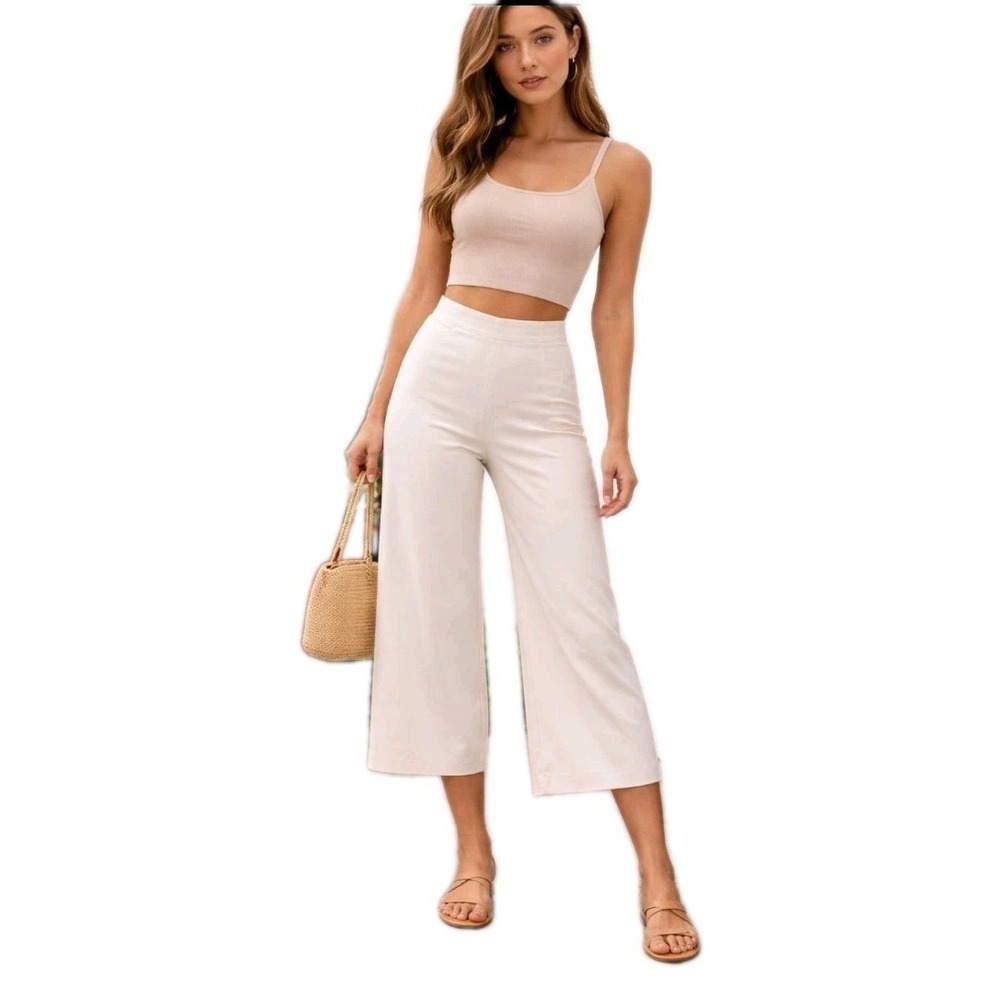 Fifteen Twenty White Wide Leg Cropped‎ Pants Elastic Waist Womens XS USA Made